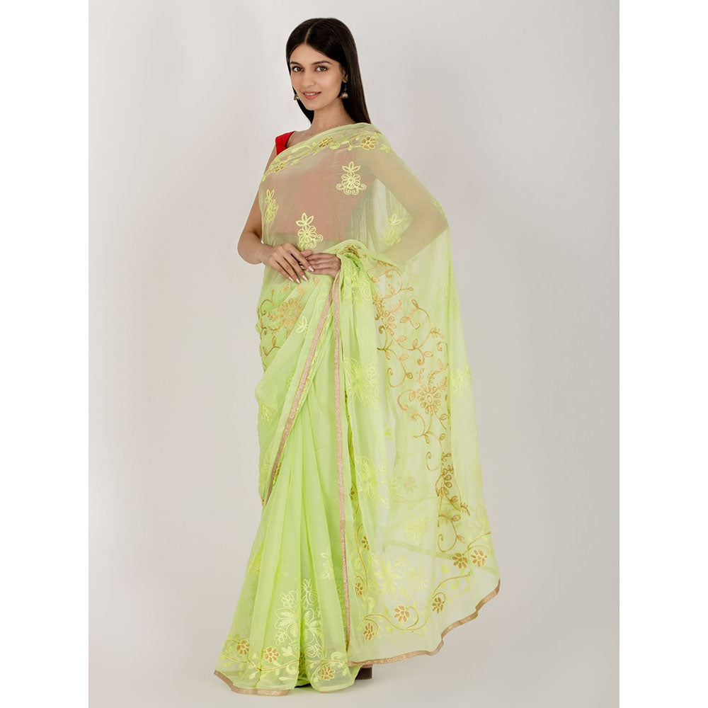 HOUSE OF JAMOTI Sweet Lime Green Saree with Unstitched Blouse