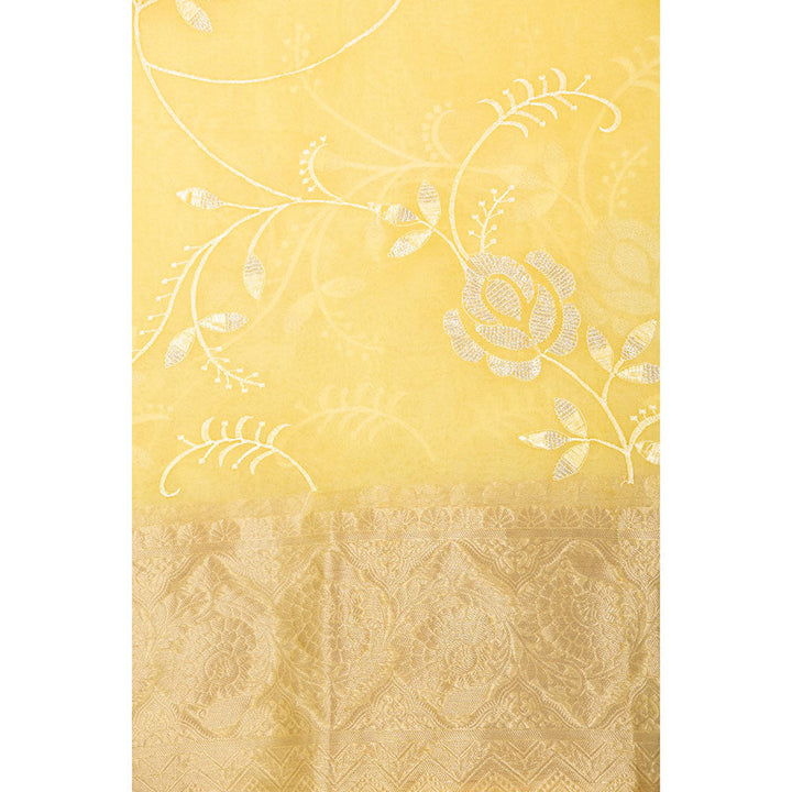 HOUSE OF JAMOTI Yellow Rose Organza Saree with Unstitched Blouse