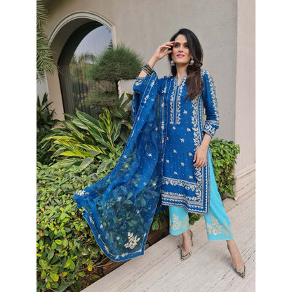 House Of Muher Aashna Teal Blue Kurta Set