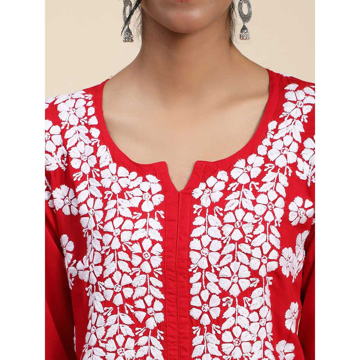 HOUSE OF KARI Hok Hand Embroidery Chikankari Long Kurta for Women -Red