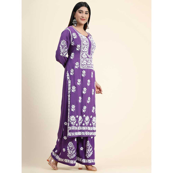 HOUSE OF KARI Hand Embroidery Chikankari CO-ORD for Women In Purple (Set of 2)