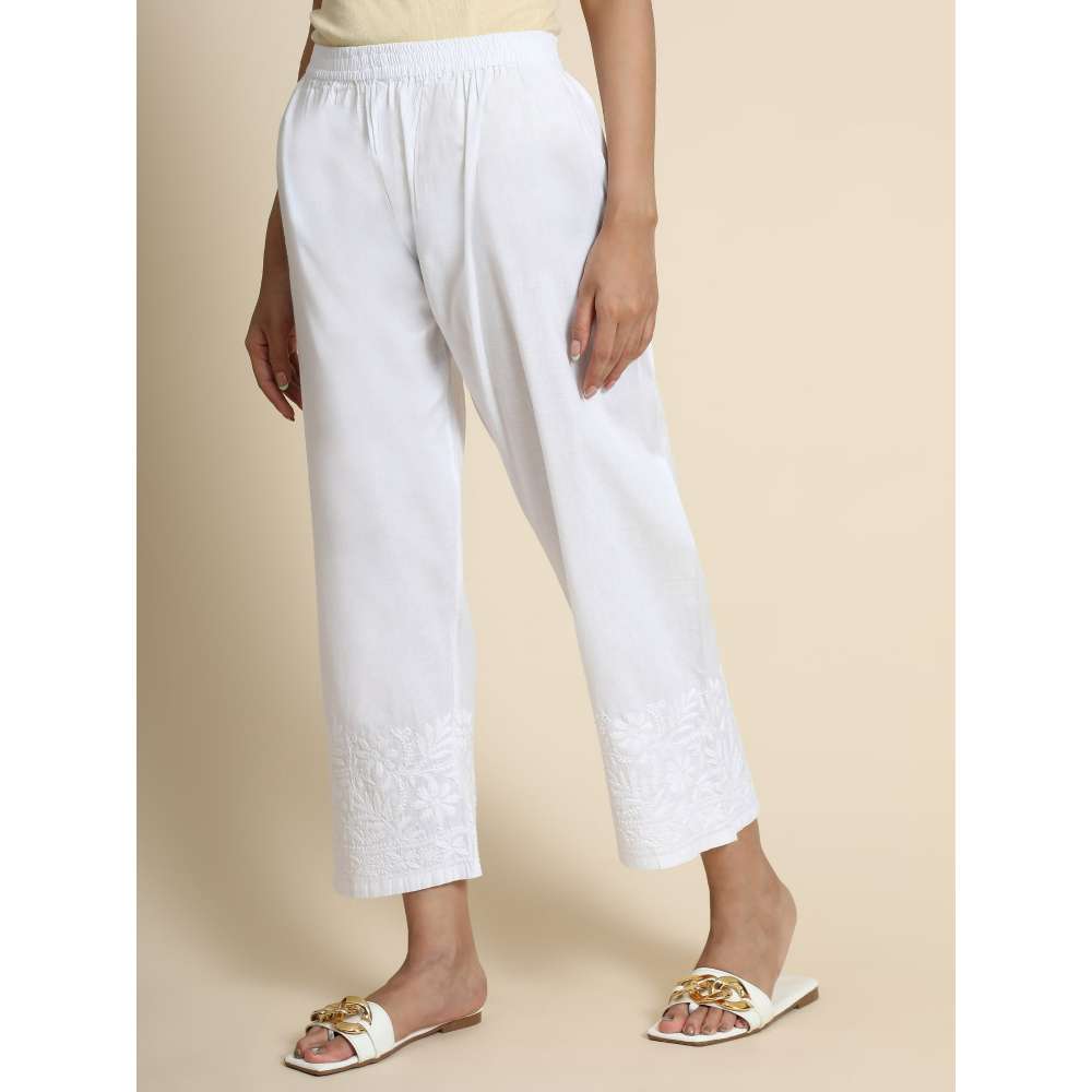 HOUSE OF KARI Hok Chikankari White Cotton Pant