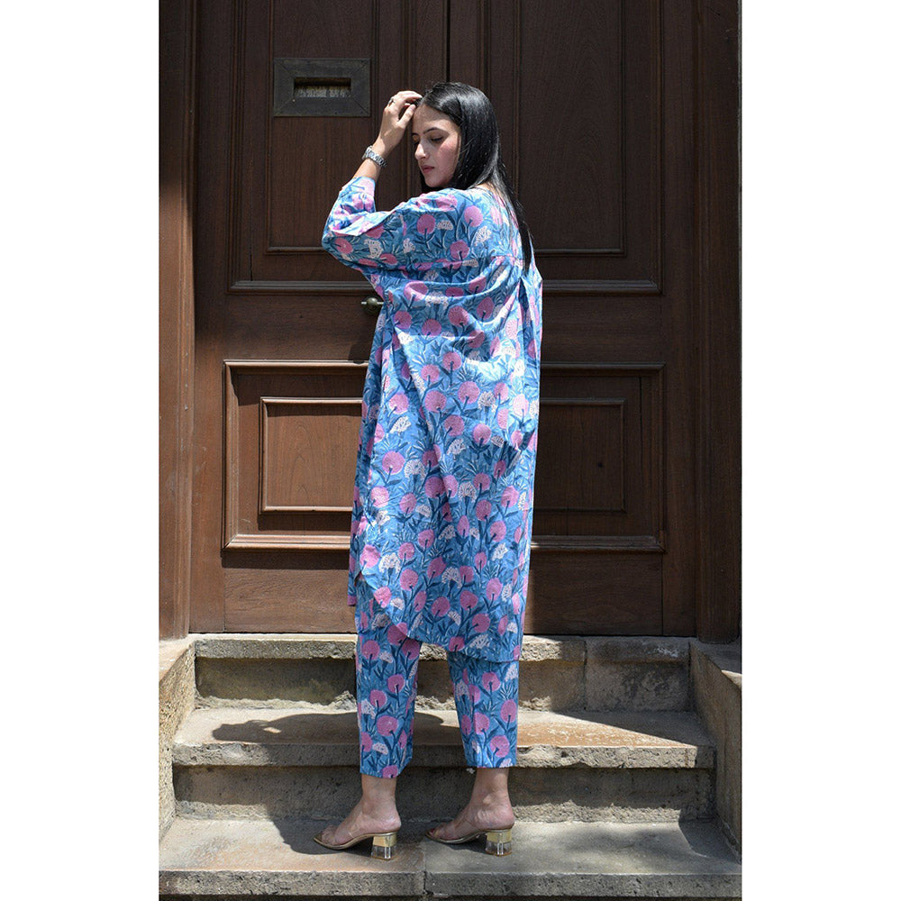 HOUSE OF MOXA Blue Hand block printed Antifit co-ord set (Set of 2)