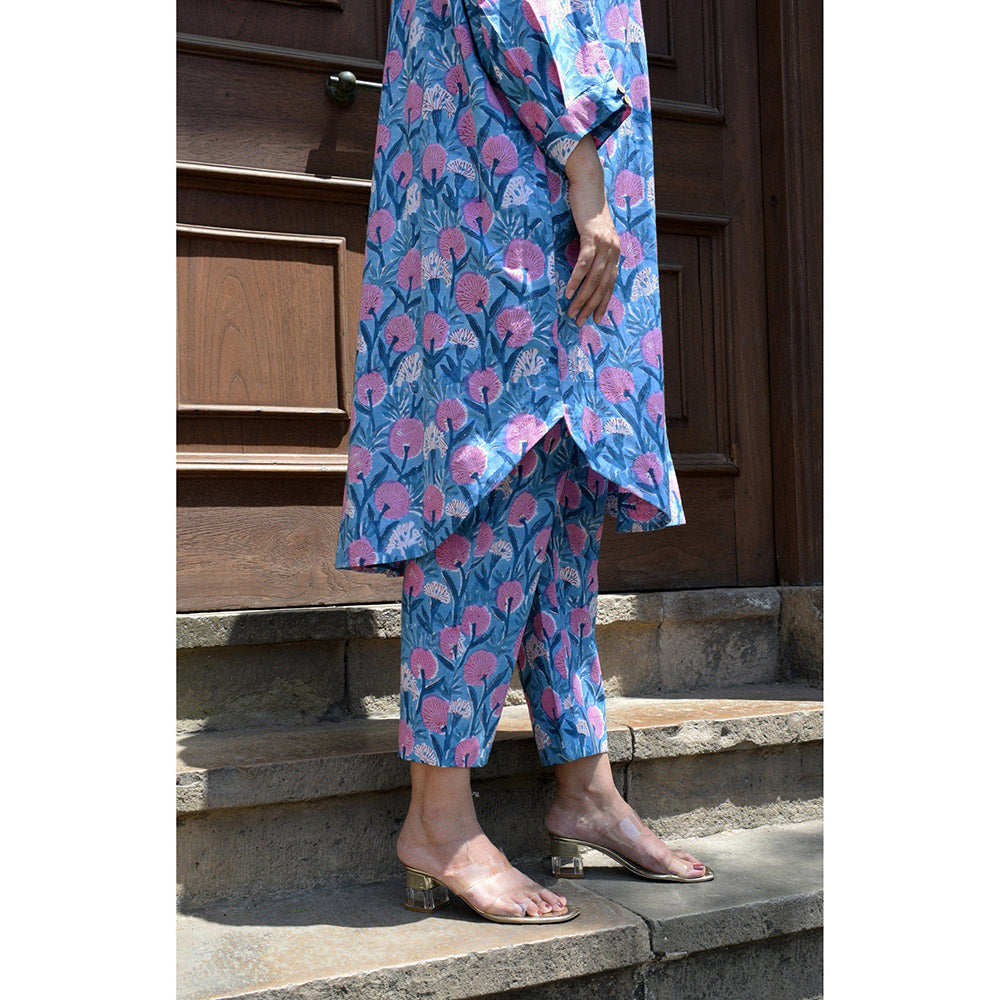 HOUSE OF MOXA Blue Hand block printed Antifit co-ord set (Set of 2)