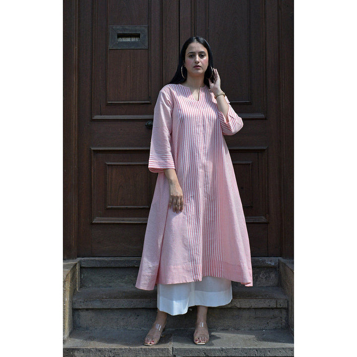 HOUSE OF MOXA Coral Stripe A line kurta in Handwoven cotton