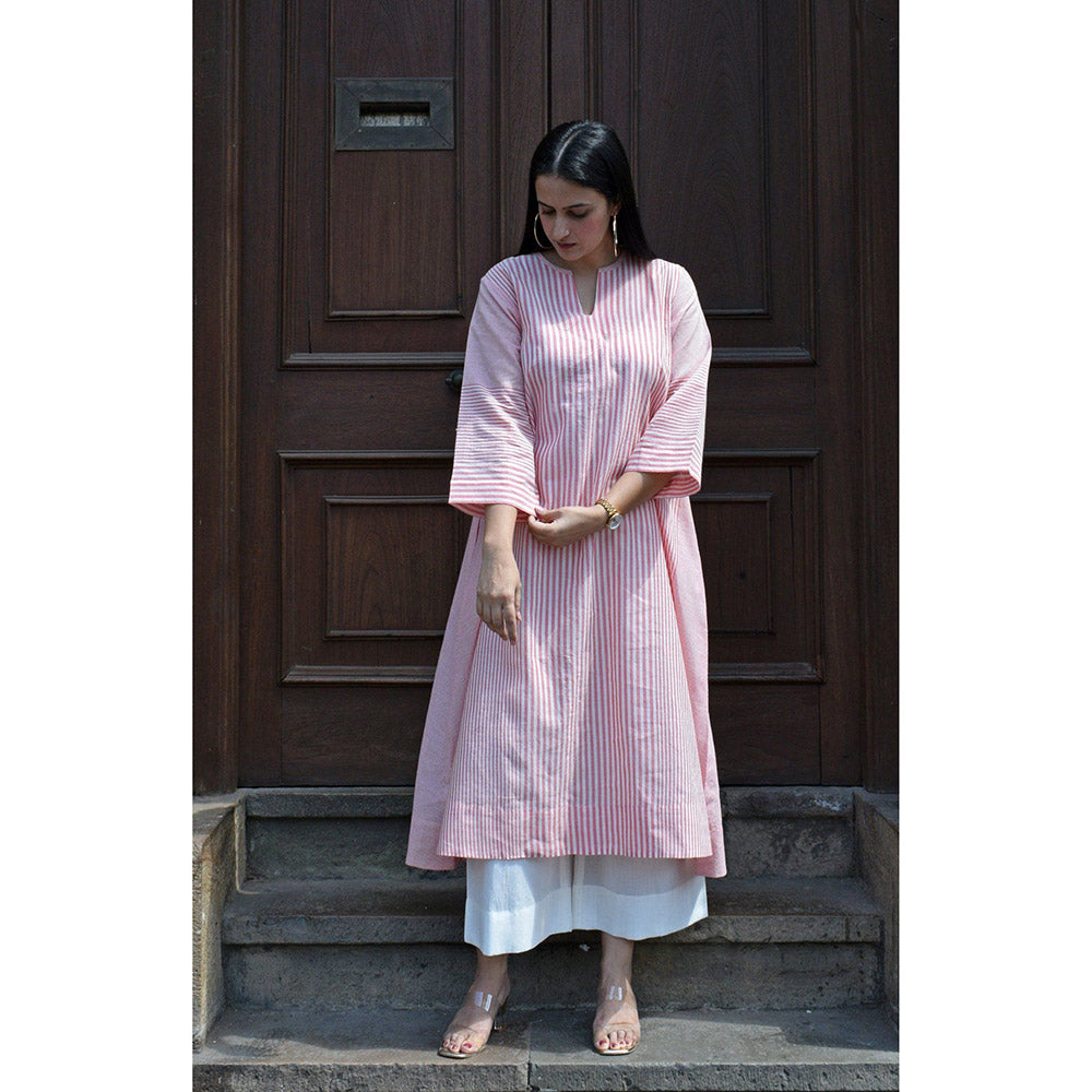 HOUSE OF MOXA Coral Stripe A line kurta in Handwoven cotton