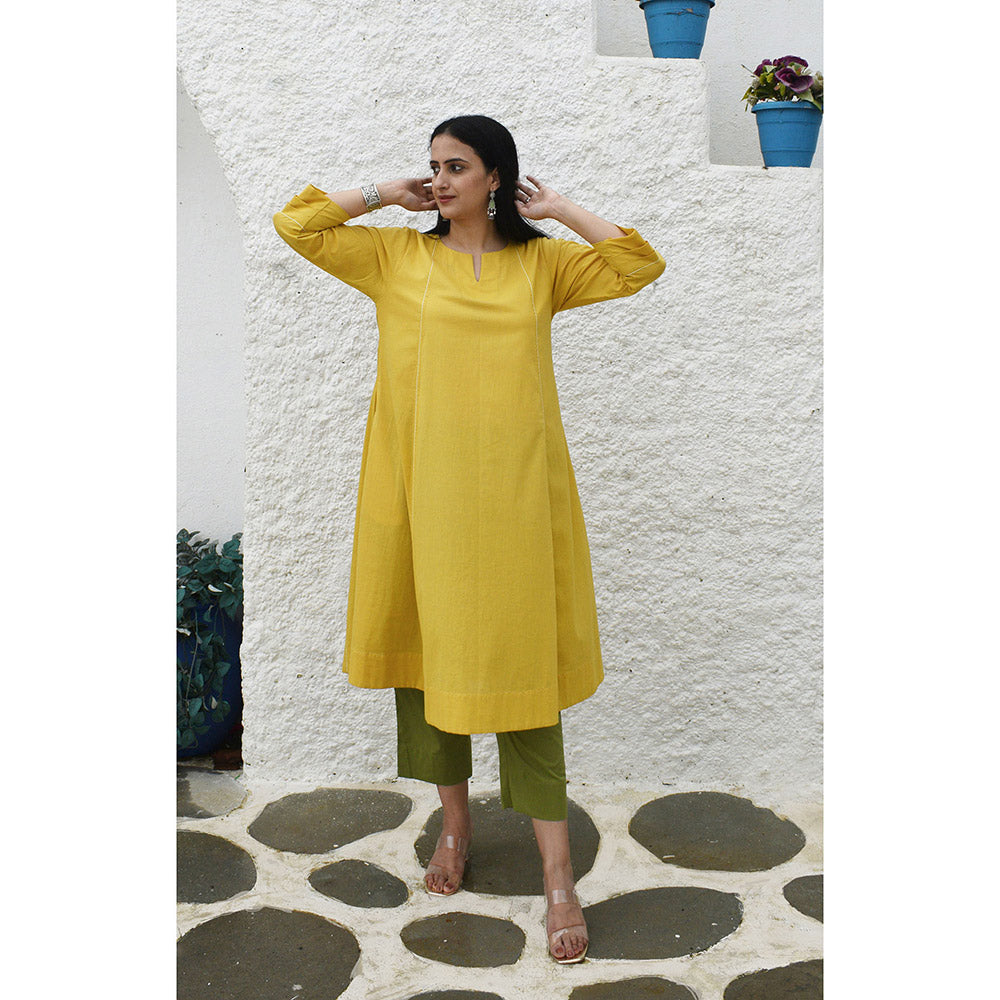 HOUSE OF MOXA Yellow A Line Cotton Kurta with Panels