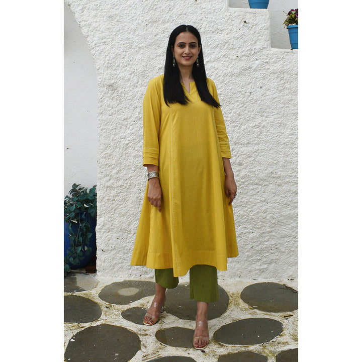 HOUSE OF MOXA Yellow A Line Cotton Kurta with Panels