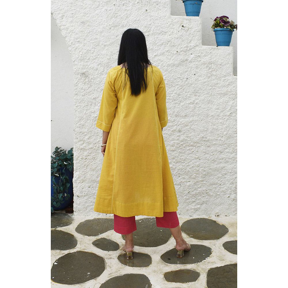 HOUSE OF MOXA Yellow Flared Cotton Kurta with Square Neck