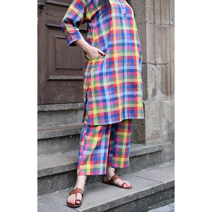 HOUSE OF MOXA Multicolor Checks Kala Cotton Kurta With Round Neck