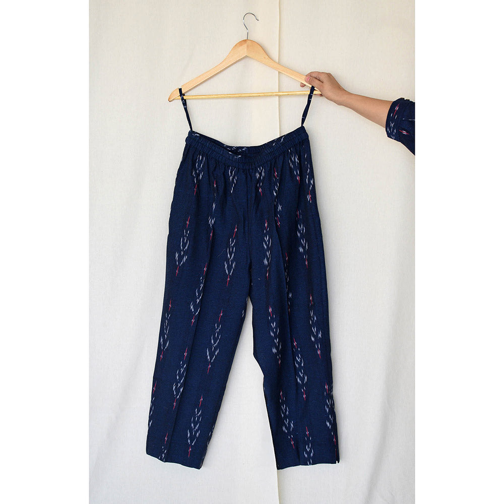 HOUSE OF MOXA Navy Blue Ikat Straight Fit Trousers