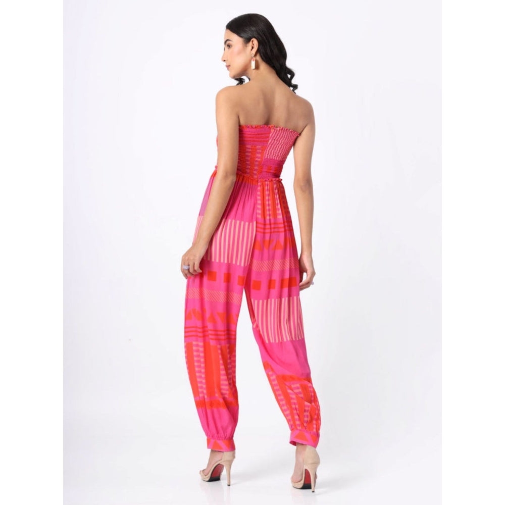 House of Soi Pink Geometric Printed Jumpsuit