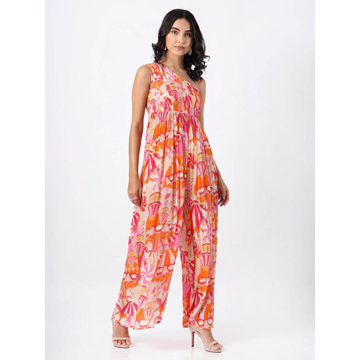 House of Soi Printed One Shoulder Jumpsuit