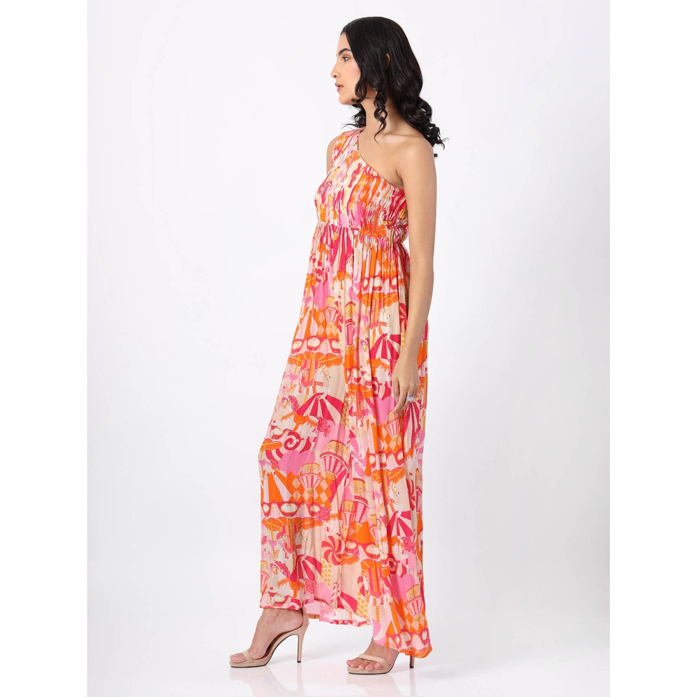 House of Soi Printed One Shoulder Jumpsuit