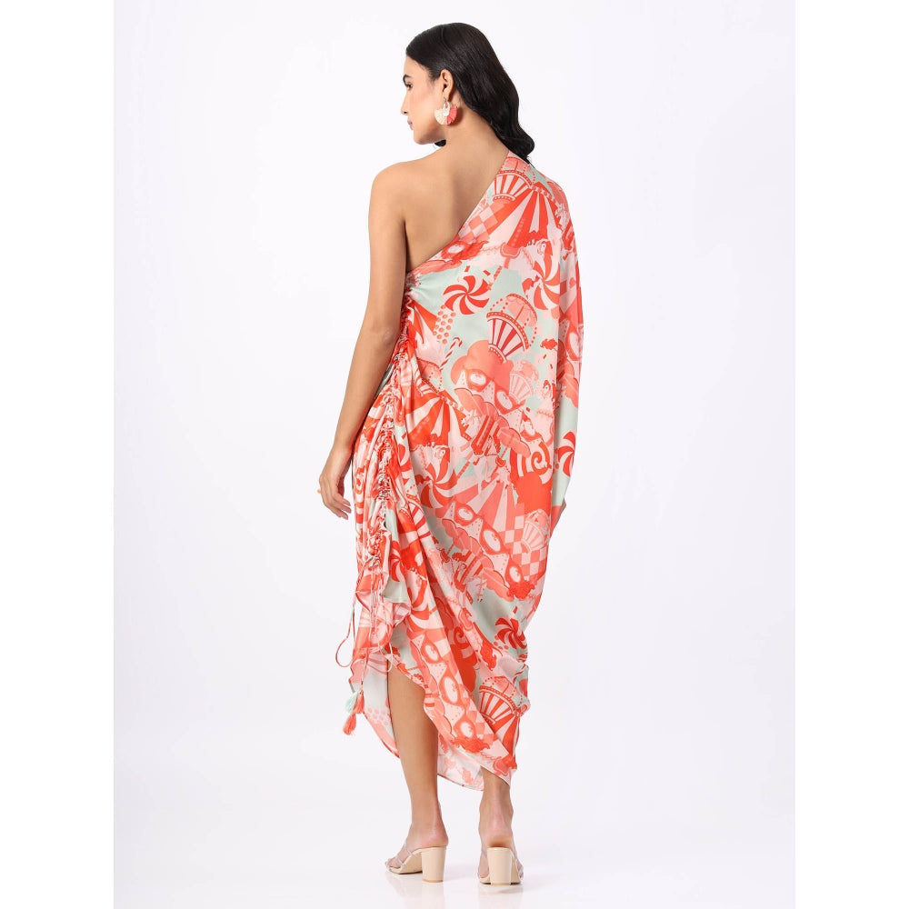 House of Soi Multi-Color Printed One Shoulder Dress