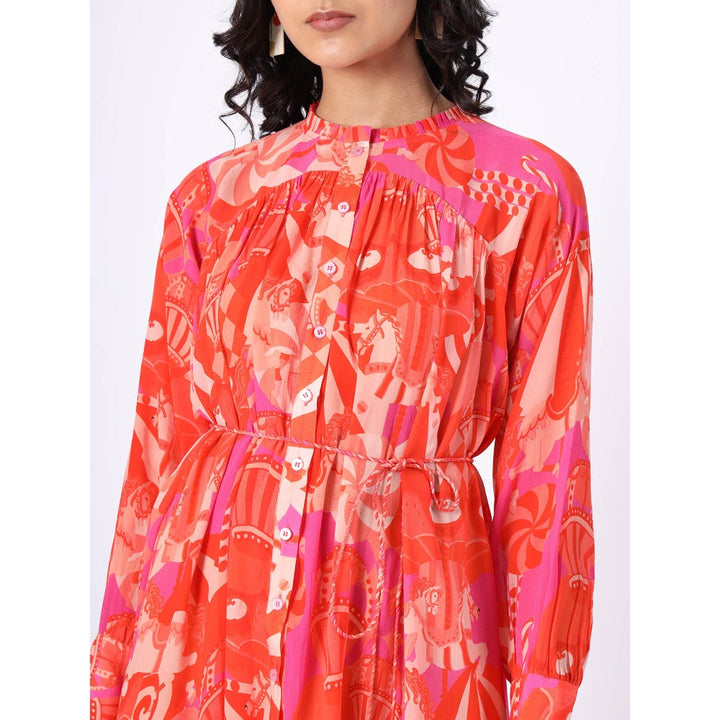 House of Soi Orange and Pink Carol Printed Dress