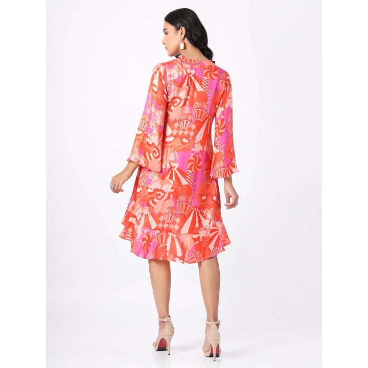 House of Soi Orange and Pink Damsel Printed Dress