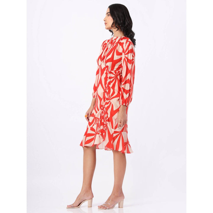 House of Soi Red Printed Soiree Dress