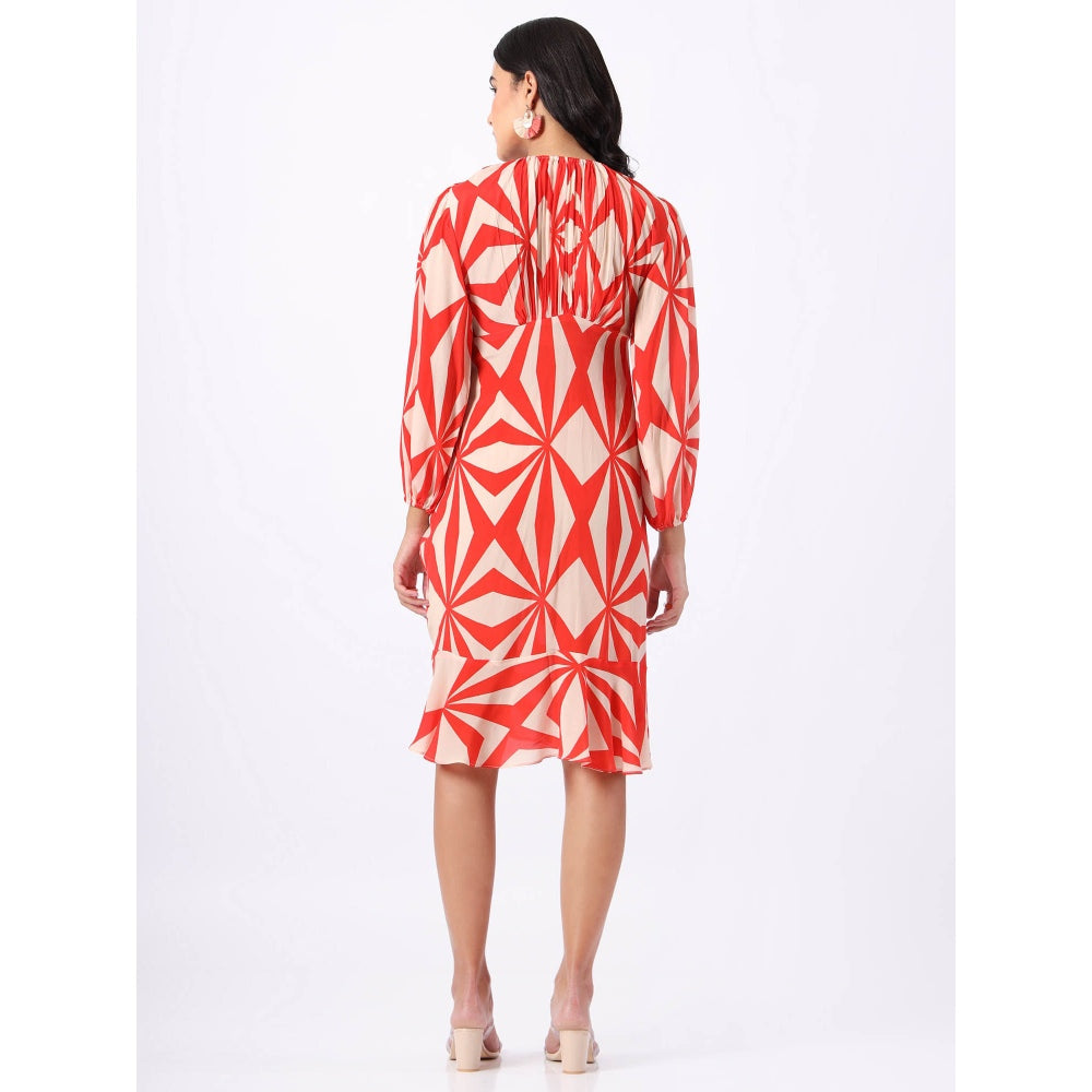 House of Soi Red Printed Soiree Dress