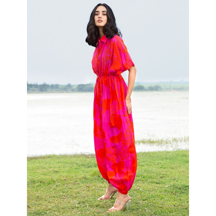 House of Soi Pink Printed Collared Jumpsuit