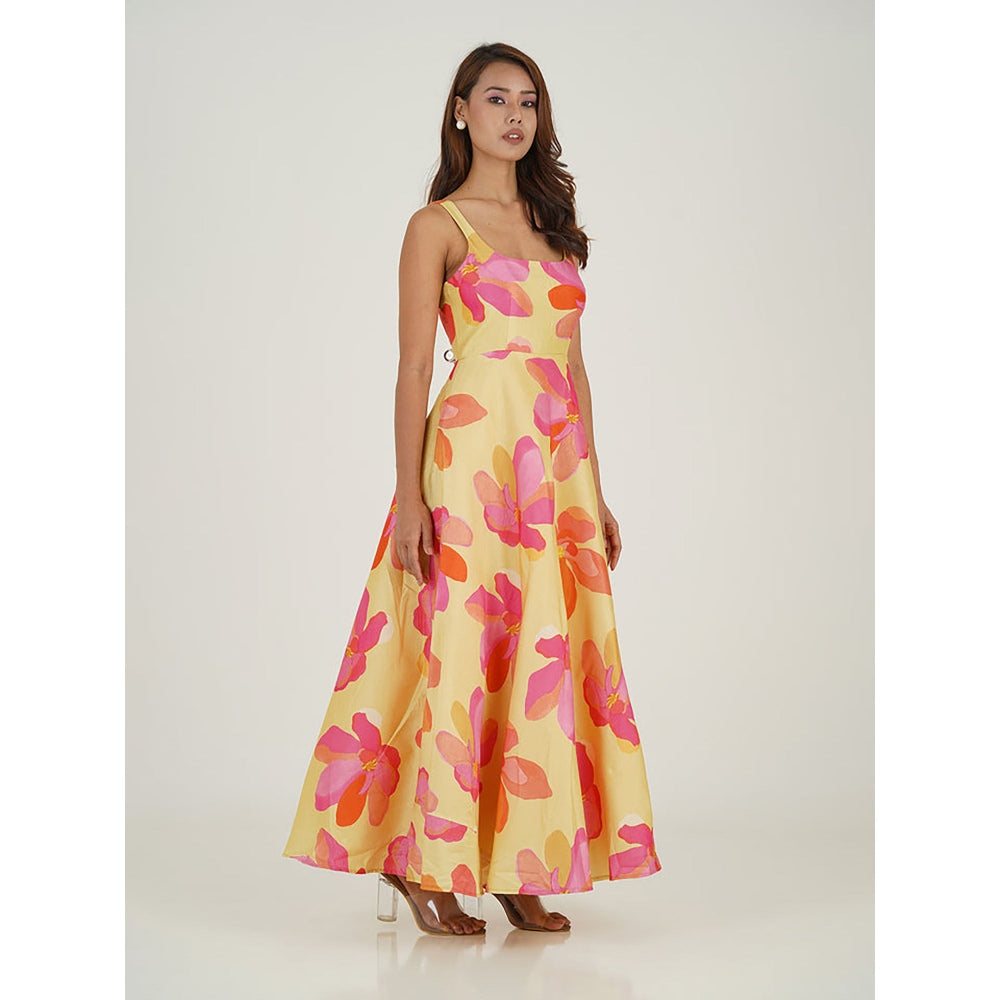 House Of Soi Yellow And Pink Printed Maxi Dress