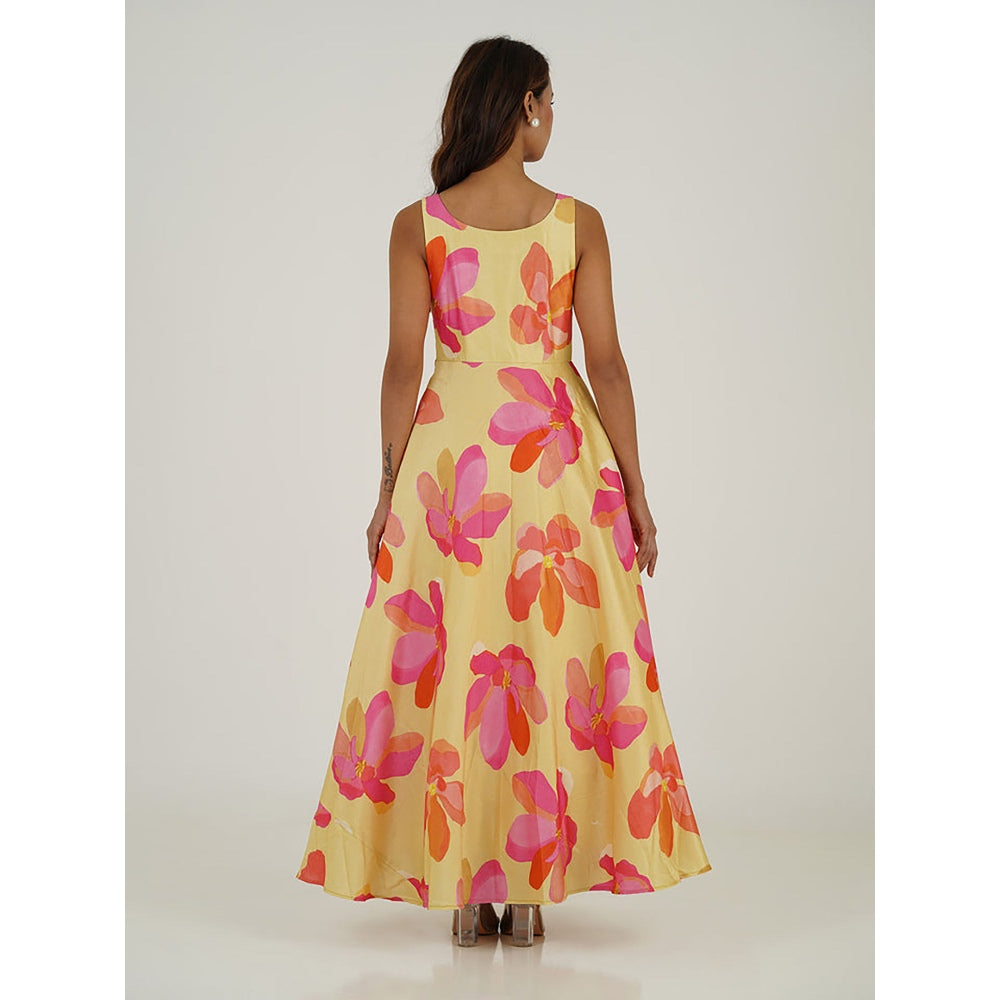 House Of Soi Yellow And Pink Printed Maxi Dress