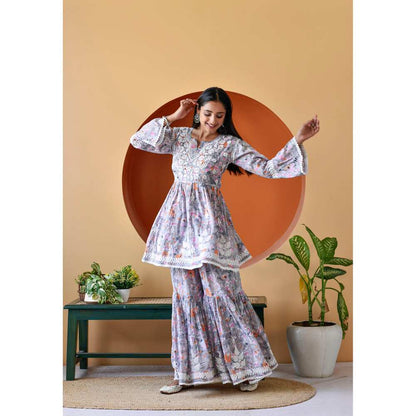 House of Chikankari Zarah Chikankari Mulmul Gharara (Set of 2)
