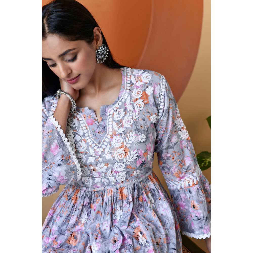 House of Chikankari Zarah Chikankari Mulmul Gharara (Set of 2)