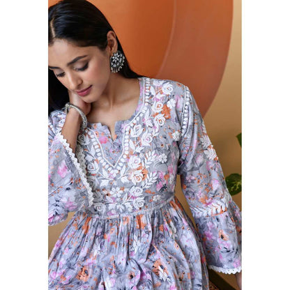 House of Chikankari Zarah Chikankari Mulmul Gharara (Set of 2)