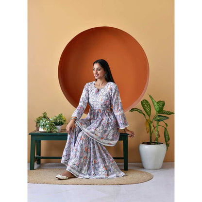House of Chikankari Zarah Chikankari Mulmul Gharara (Set of 2)