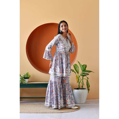 House of Chikankari Zarah Chikankari Mulmul Gharara (Set of 2)