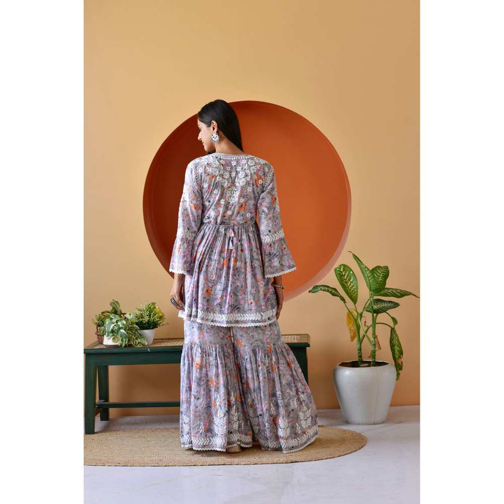 House of Chikankari Zarah Chikankari Mulmul Gharara (Set of 2)