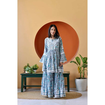 House of Chikankari Zarah Chikankari Mulmul Gharara (Set of 2)