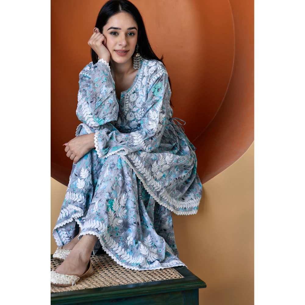 House of Chikankari Zarah Chikankari Mulmul Gharara (Set of 2)
