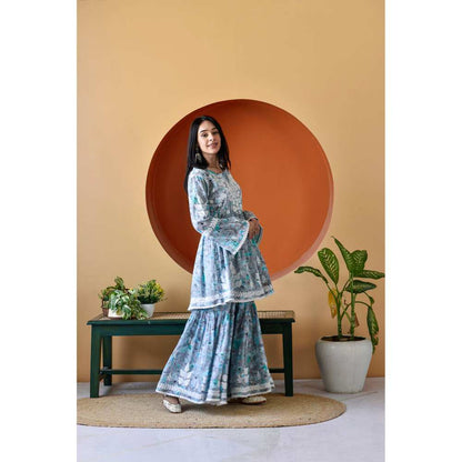 House of Chikankari Zarah Chikankari Mulmul Gharara (Set of 2)