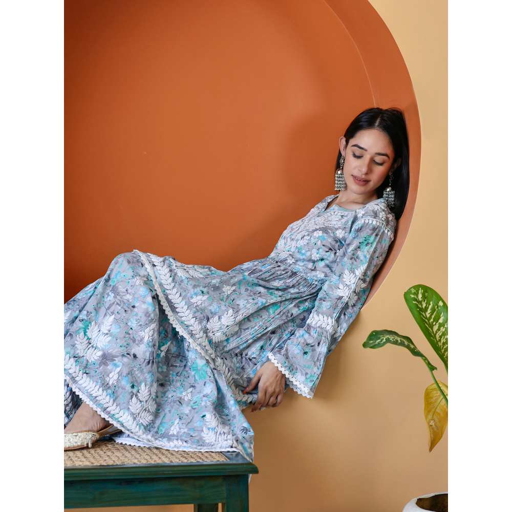 House of Chikankari Zarah Chikankari Mulmul Gharara (Set of 2)