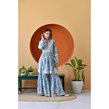 House of Chikankari Zarah Chikankari Mulmul Gharara (Set of 2)