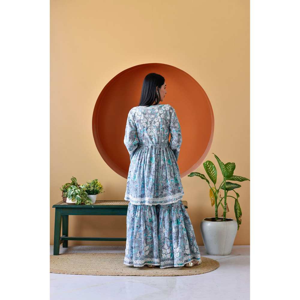 House of Chikankari Zarah Chikankari Mulmul Gharara (Set of 2)