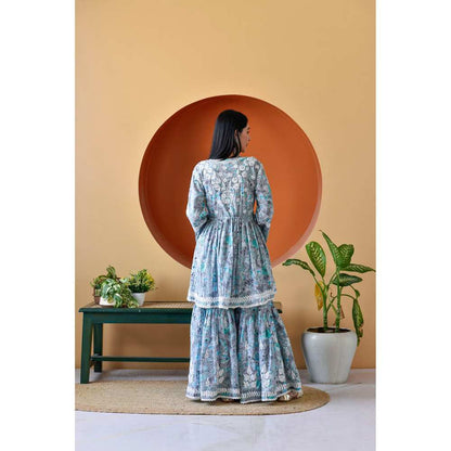 House of Chikankari Zarah Chikankari Mulmul Gharara (Set of 2)
