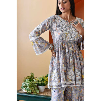 House of Chikankari Zarah Chikankari Mulmul Gharara (Set of 2)