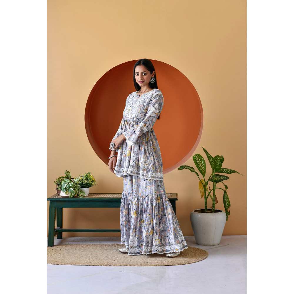 House of Chikankari Zarah Chikankari Mulmul Gharara (Set of 2)