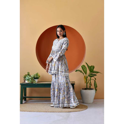 House of Chikankari Zarah Chikankari Mulmul Gharara (Set of 2)