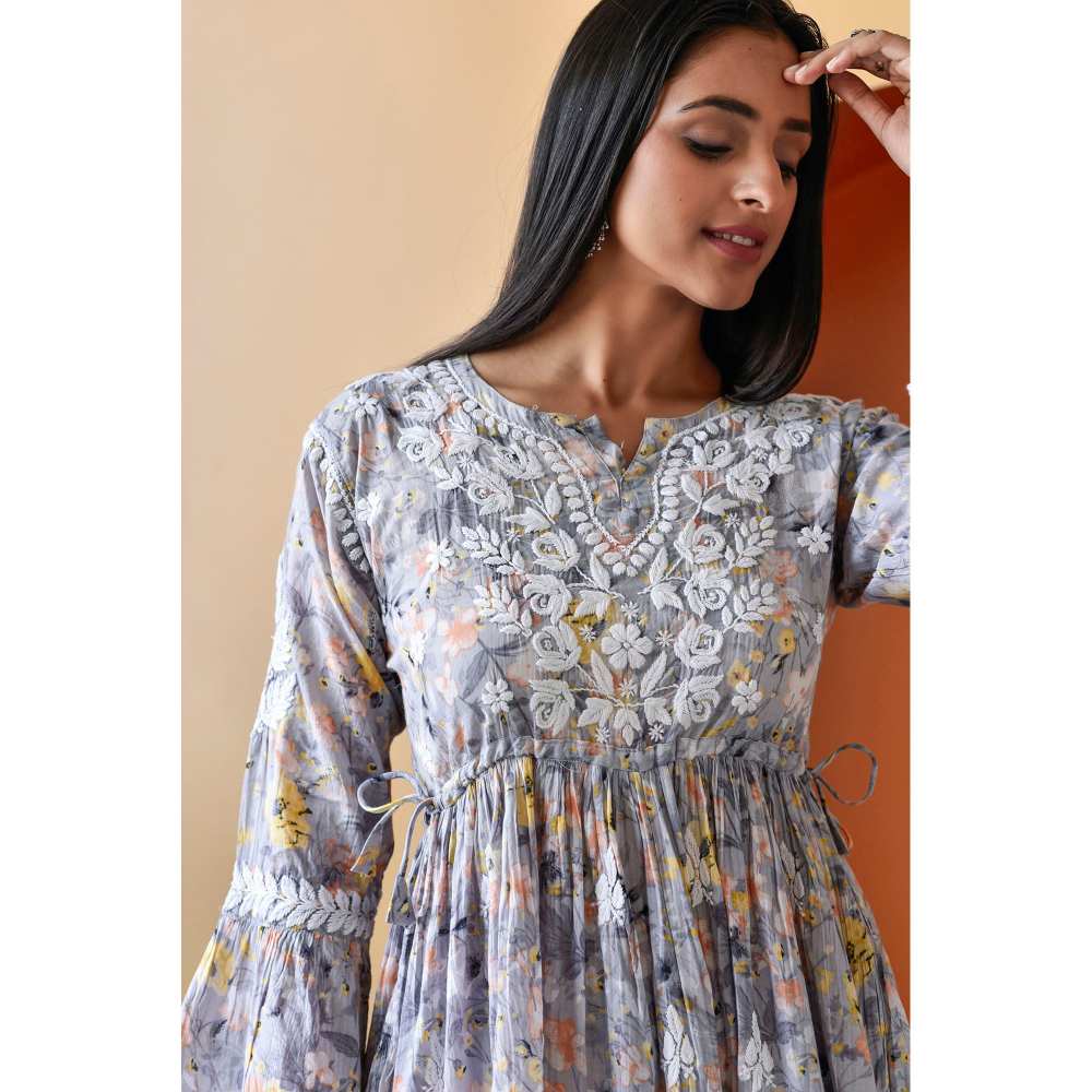 House of Chikankari Zarah Chikankari Mulmul Gharara (Set of 2)