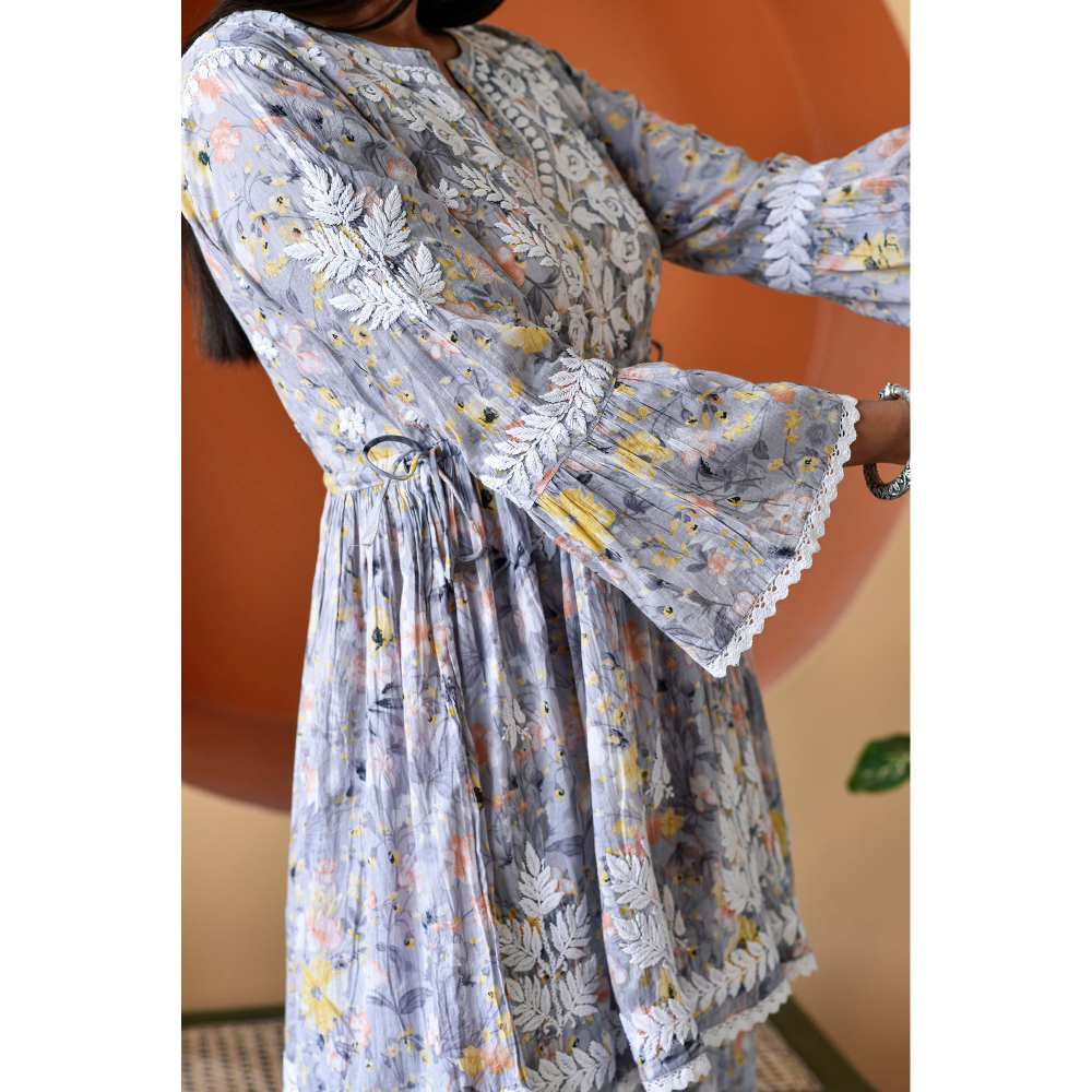 House of Chikankari Zarah Chikankari Mulmul Gharara (Set of 2)