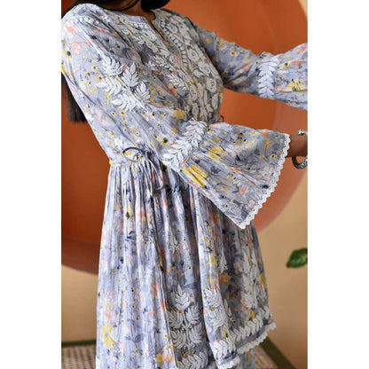 House of Chikankari Zarah Chikankari Mulmul Gharara (Set of 2)