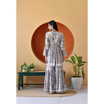 House of Chikankari Zarah Chikankari Mulmul Gharara (Set of 2)