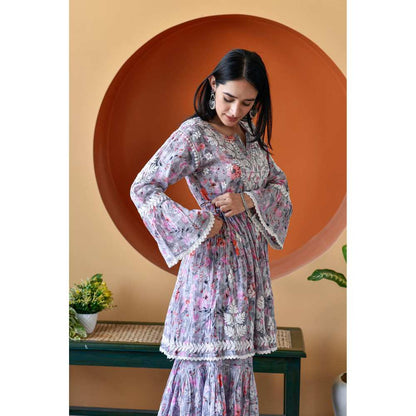 House of Chikankari Zarah Chikankari Mulmul Gharara (Set of 2)