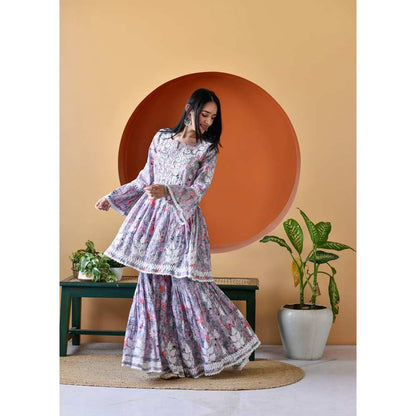 House of Chikankari Zarah Chikankari Mulmul Gharara (Set of 2)