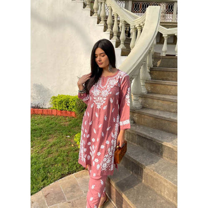 House of Chikankari Bushra Chikankari Modal Straight Kurta (Set of 2)
