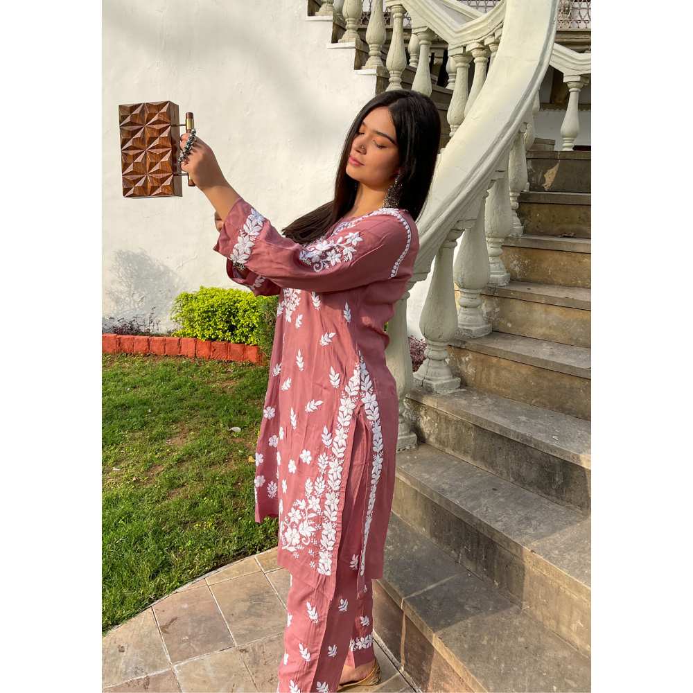 House of Chikankari Bushra Chikankari Modal Straight Kurta (Set of 2)